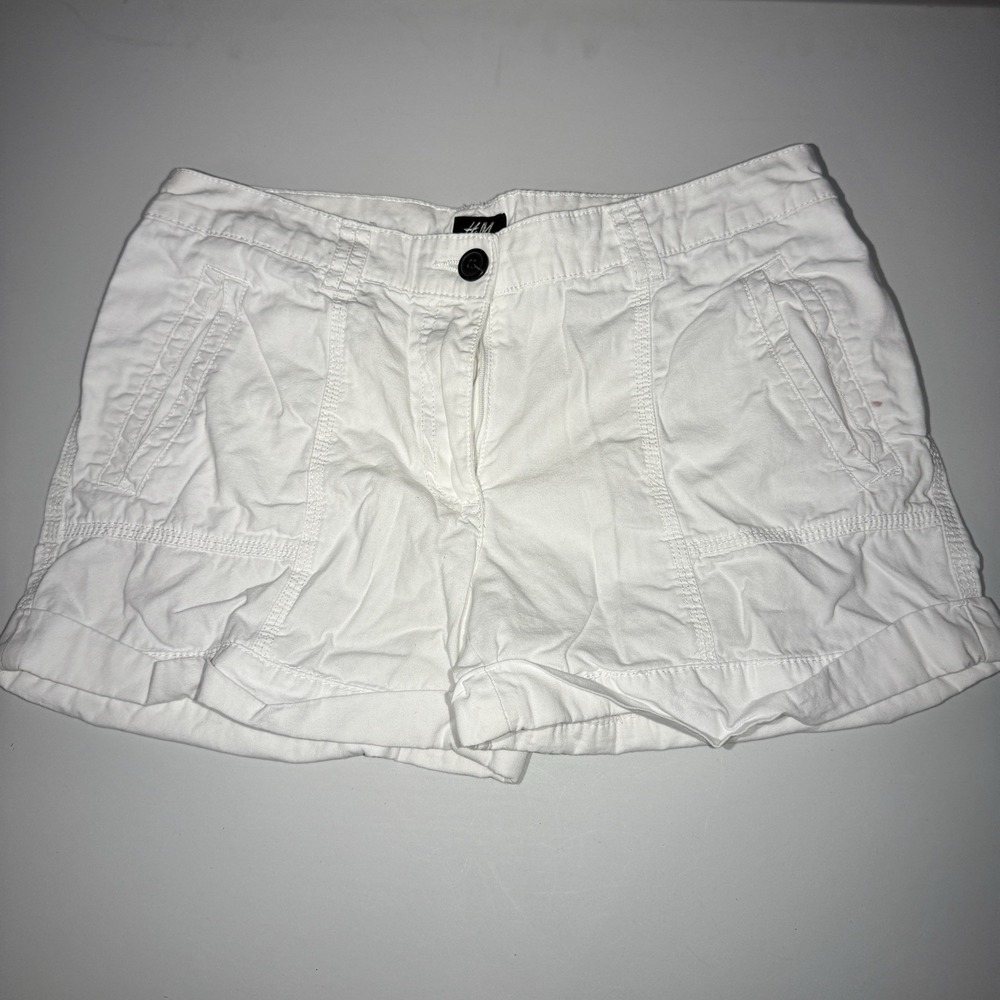 H & M Linen Viscose Blend Shorts Women 8‎ Drawstring Pockets White